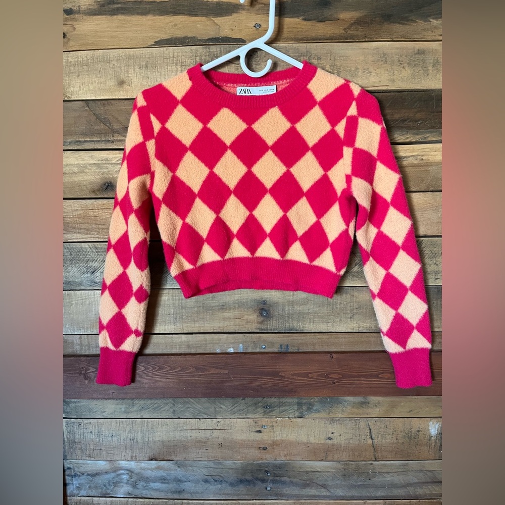 Zara Red and Cream Argyle Sweater - Picture 5 of 5
